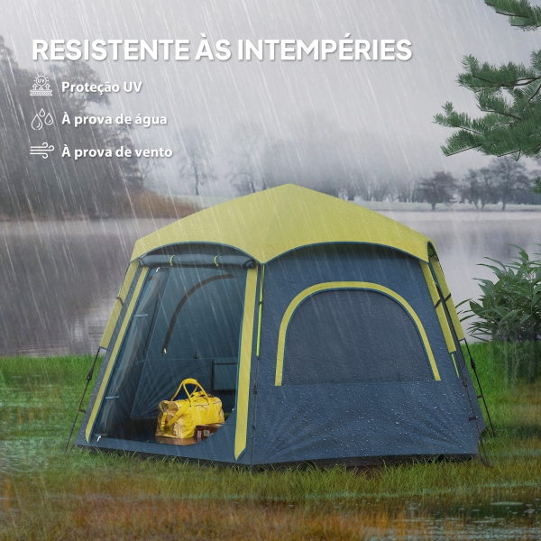 Outsunny Tenda de Campismo para 2-4 Pessoas Dobrável com Fácil Instalação e Bolsa de Transporte 280x240x155 cm Azul e Verde - Image 6