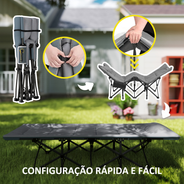 Outsunny Cama Dobrável de Campismo Praia com Apoio de Cabeça e Bolso Lateral Suporta até 150 kg 187x67x37 cm  Cinzento - Image 7