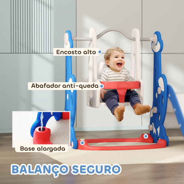 AIYAPLAY Escorrega Infantil 4 em 1 Parque Infantil com Baloiço e Escorrega Escalador Cesto de Basquetebol Temática de Foguete 147,5x160x107 cm  Multicor - Image 6