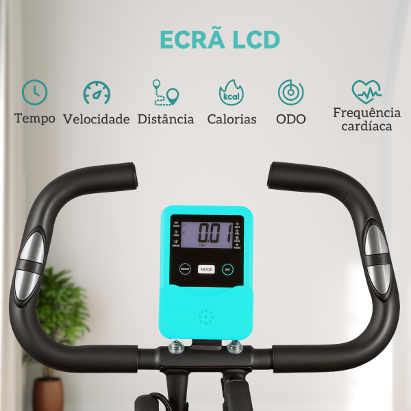 SPORTNOW Bicicleta Estática Dobrável com Resistência Magnética de 8 Níveis Encosto Volante Ecrã LCD e Banda de Resistência 43x97x109 cm Verde - Image 9
