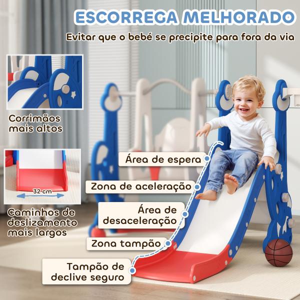 AIYAPLAY Escorrega Infantil 4 em 1 Parque Infantil com Baloiço e Escorrega Escalador Cesto de Basquetebol Temática de Foguete 147,5x160x107 cm  Multicor - Image 5