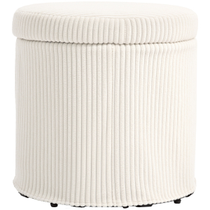HOMCOM Puff de Arrumação Baú de Arrumação Redondo Estofado em Veludo Cotelê  Tampa Removível Ø40x41 cm Creme