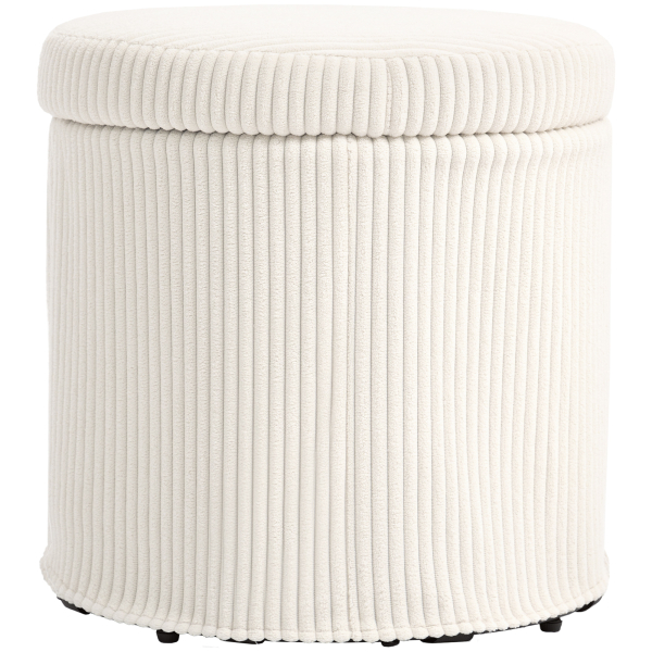 HOMCOM Puff de Arrumação Baú de Arrumação Redondo Estofado em Veludo Cotelê  Tampa Removível Ø40x41 cm Creme