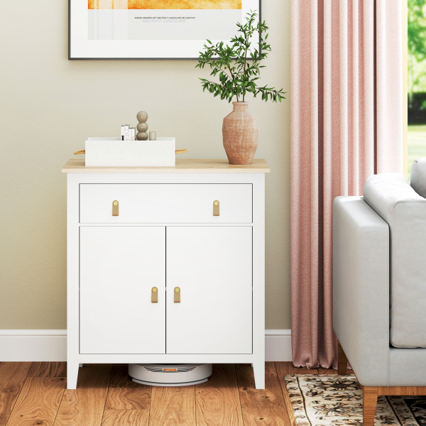 HOMCOM Aparador Sala de Estar Moderno com Gaveta Prateleira Ajustável e Puxadores em PU 80x40x90 cm Branco e Madeira - Image 2