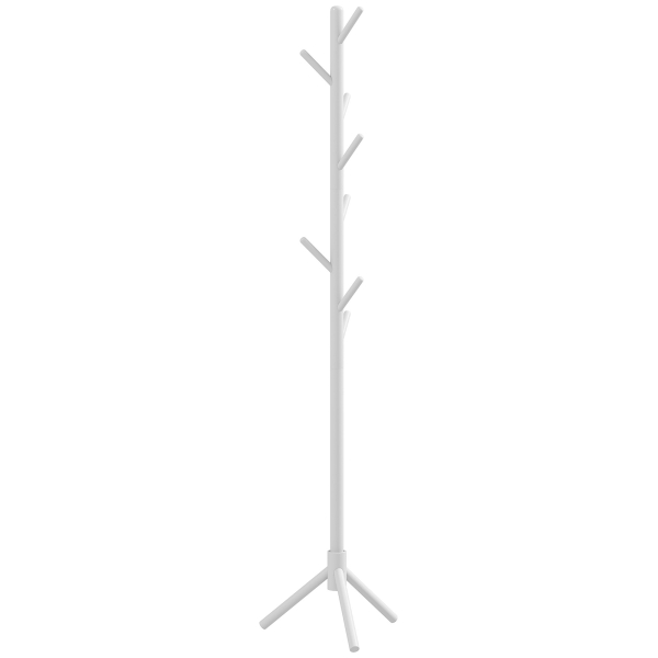 HOMCOM Cabide de Pé de Madeira com 8 Ganchos para Pendurar Roupa e Bolsas para Corredor Entrada 40x40x165 cm Branco - Image 7