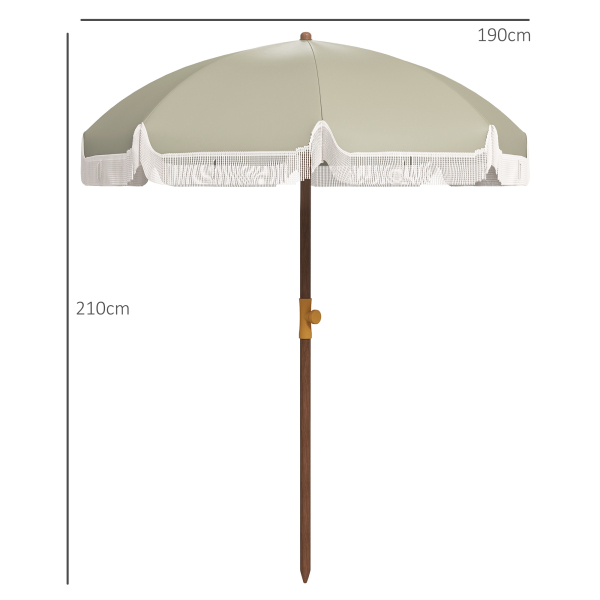 Outsunny Chapéu de Sol de Praia Ø190x210 cm com 8 Varas Abertura Manual Anti-UV Impermeável e Bolsa de Transporte para Jardim Verde - Image 3