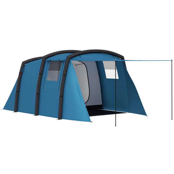 Outsunny Tenda de Campismo Inflável Familiar para 3-6 Pessoas Janelas de Malha e Bolsa de Transporte Proteção UV 50+ 440x280x195 cm Azul