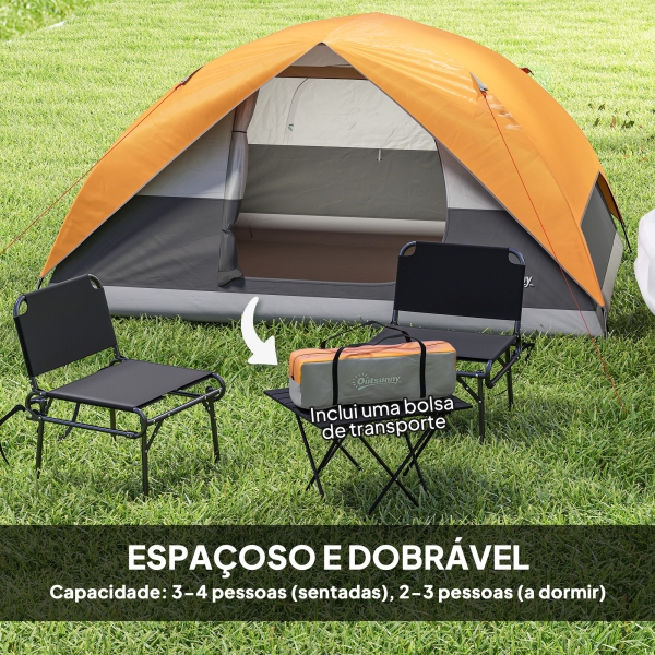 Outsunny Tenda de Campismo para 2-4 Pessoas Dobrável com Bolsa de Transporte Fácil Instalação 205x275x135 cm Laranja e Cinza - Image 4