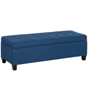 HOMCOM Banco de Armazenamento Acolchoado Banco Estofado em Linho Tampa com Abertura  125x49x41,5 cm Azul Escuro