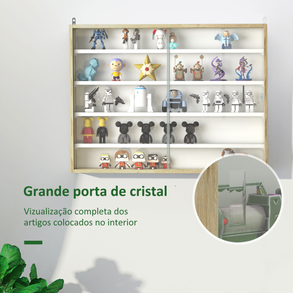 HOMCOM Vitrine de Parede de Madeira com Prateleiras Ajustáveis e 2 Portas Corredeiras de Vidro para Coleções Perfumes 80x9,5x60cm Madeira e Branco - Image 5