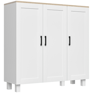 HOMCOM Aparador para Sala de Estar Móvel Buffet com 3 Portas e Prateleiras Ajustáveis 90x30x90 cm Branco e Madeira