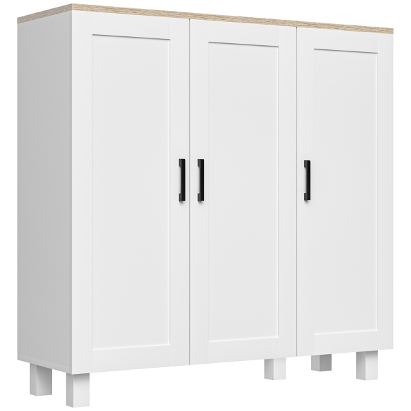 HOMCOM Aparador para Sala de Estar Móvel Buffet com 3 Portas e Prateleiras Ajustáveis 90x30x90 cm Branco e Madeira