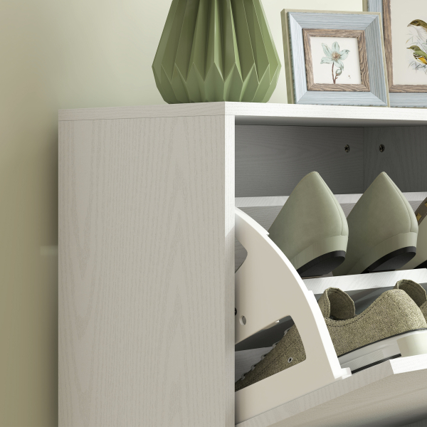 HOMCOM Sapateira Estreita Móvel Sapateira com 2 Gavetas Abatíveis e Prateleiras Ajustáveis para 8 Pares de Sapatos 47x26x85 cm Branco - Image 8