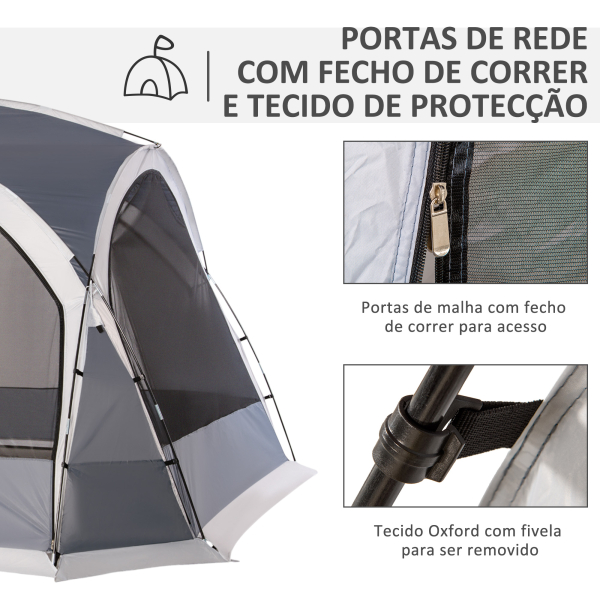 Outsunny Abrigo de Campismo para 4-5 Pessoas com 4 Telas Mosquiteiras 2 Painéis e Bolsa de Transporte  350x350x230 cm Cinza - Image 5