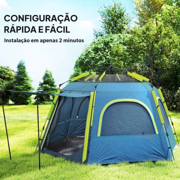 Outsunny Tenda de Campismo para 2-4 Pessoas Dobrável com Fácil Instalação e Bolsa de Transporte 280x240x155 cm Azul e Verde - Image 4