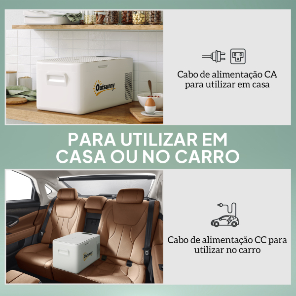 Outsunny Geleira Portátil Elétrica 16,8L 12V-220V Mini Geleira com Compressor Luz LED Ecrã Digital Modos ECO e MAX de -20℃ a +20℃ 59x32x26 cm Creme - Image 5