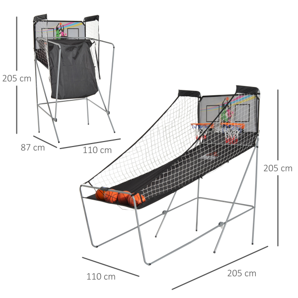 HOMCOM Conjunto de tabelas de Basquetebol Dobráveis e Portáteis de aço Cor Preto e Branco 205x110x205 cm - Image 3
