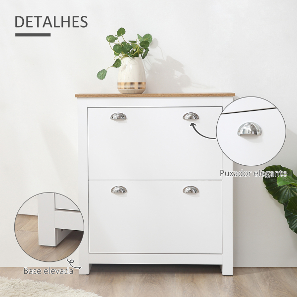 HOMCOM Sapateira Estreita de Entrada com 2 Gavetas Abatíveis Prateleiras Ajustáveis para 12 Pares de Sapatos 79x23x90,5 cm Branco - Image 6