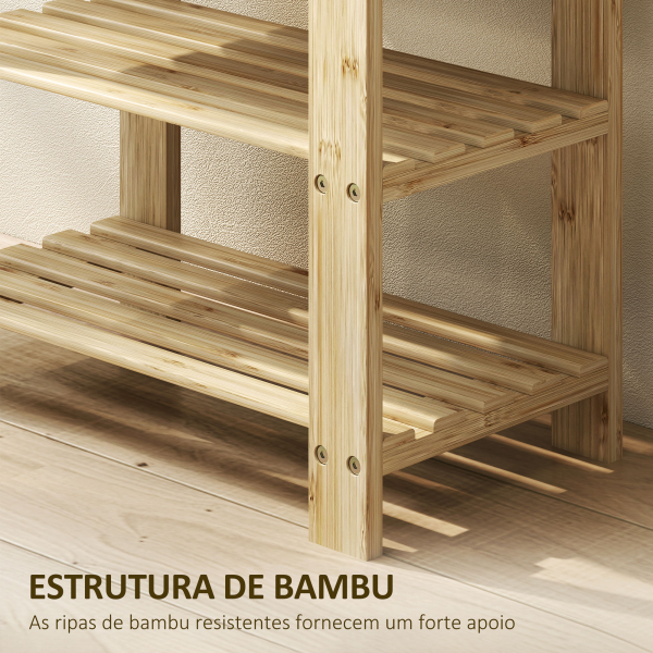 HOMCOM Banco Sapateira de Bambu Organizador de Sapatos com 2 Prateleiras para 4 Pares de Sapatos 50x28x45 cm Madeira - Image 7