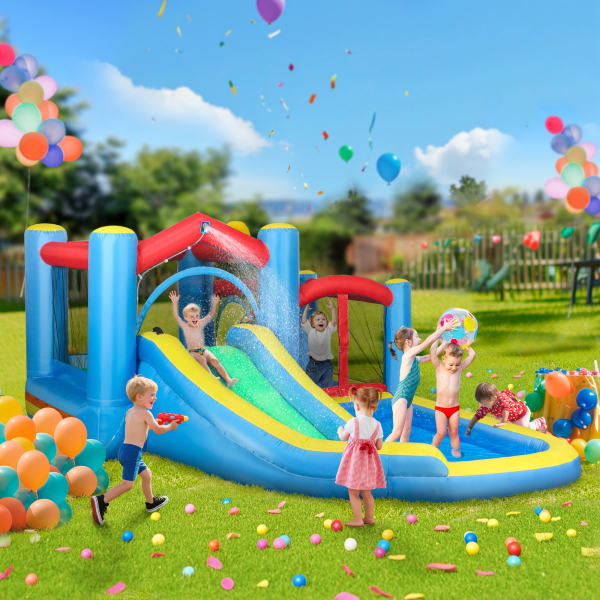 AIYAPLAY Castelo Insuflável 5 em 1 Parque Aquático Insuflável para Crianças com Escorrega Piscina Alvo e Cesta  385x290x180 cm Multicor - Image 2