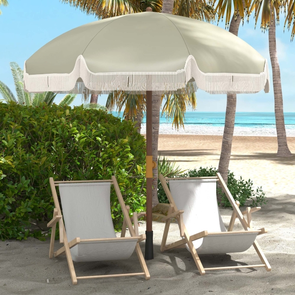 Outsunny Chapéu de Sol de Praia Ø190x210 cm com 8 Varas Abertura Manual Anti-UV Impermeável e Bolsa de Transporte para Jardim Verde - Image 2