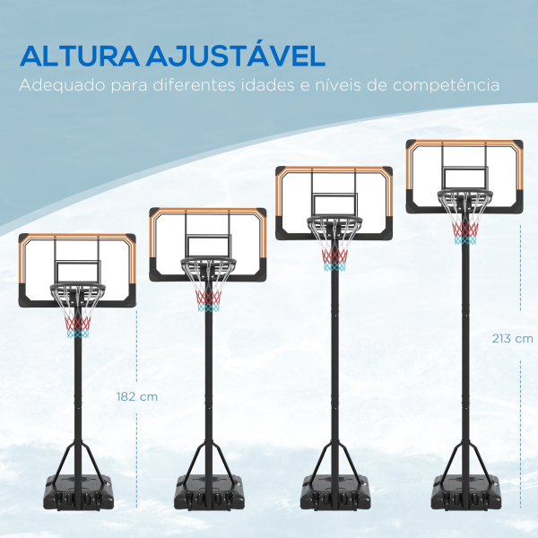 SPORTNOW Tabela de Basquetebol de Exterior com Altura Ajustável 235-264 cm Suporte para Bola Rodas e Base Recarregável Preto - Image 5