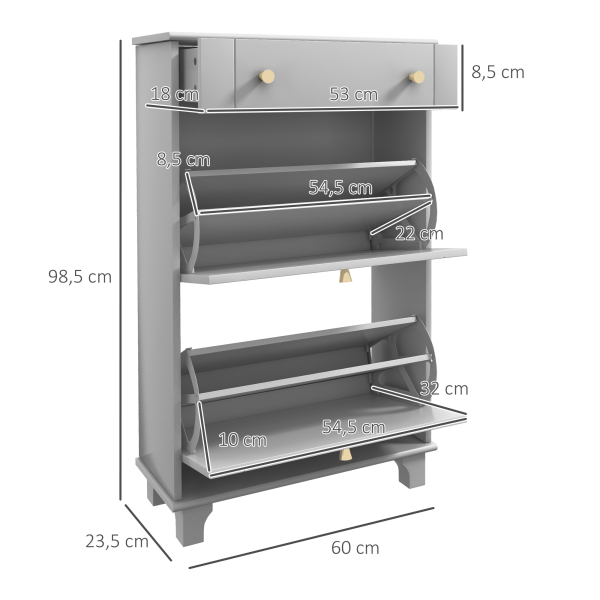 HOMCOM Sapateira Móvel Sapateira Estreita com 2 Portas e 1 Gaveta para 8 Pares de Sapatos 60x23,5x98,5 cm Cinzento - Image 3