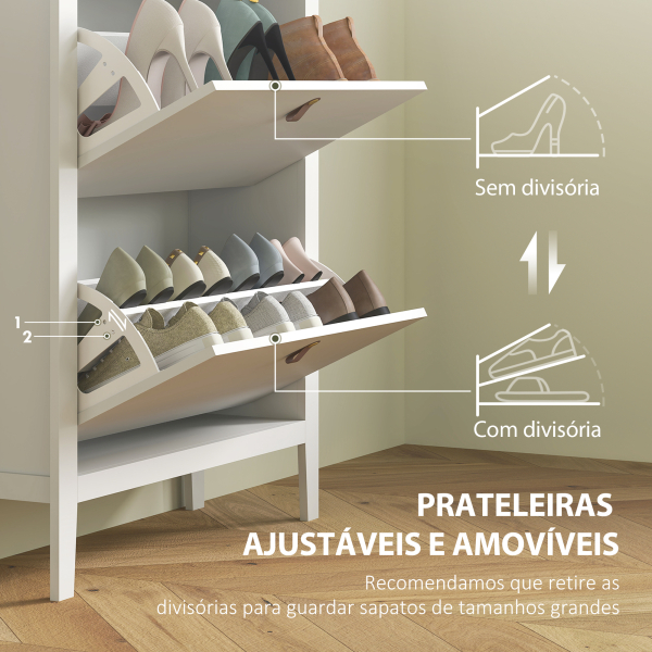 HOMCOM Sapateira Estreita com 2 Gavetas Prateleiras Ajustáveis e Puxadores em PU para 14 Pares de Sapatos 80x24x95,5 cm Branco - Image 5