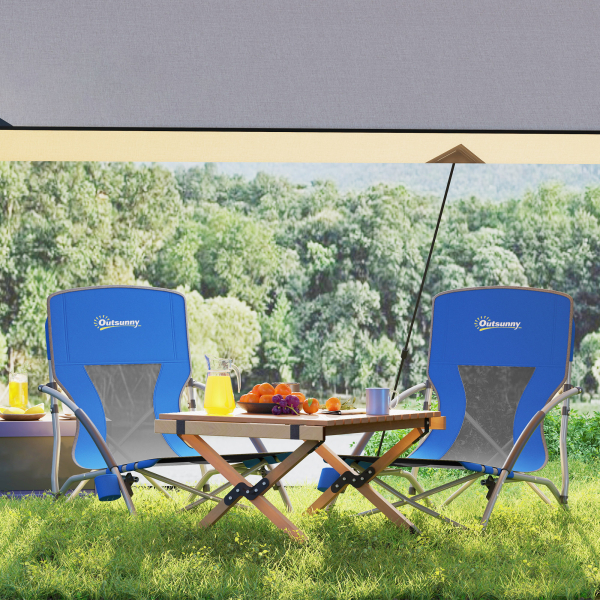 Outsunny Conjunto de 2 Cadeiras de Praia Dobráveis Cadeiras de Campismo Portáteis com Bolsa de Transporte 58x55x62 cm Azul - Image 8