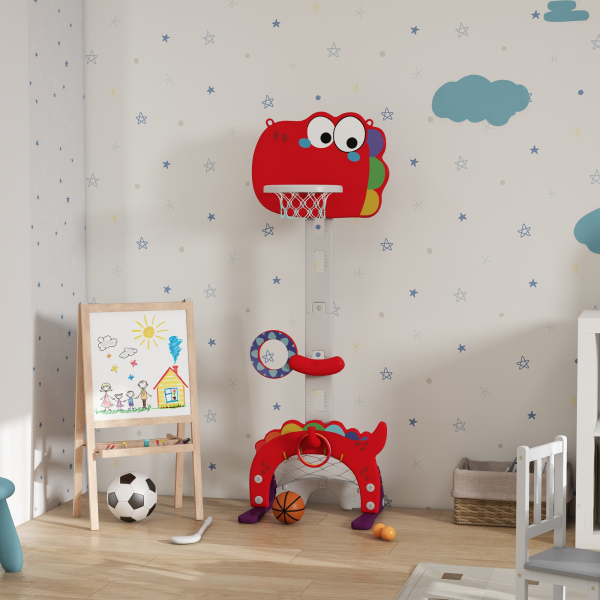AIYAPLAY Tabela de Basquetebol 5 em 1 com Altura Ajustável Futebol Golf Aros Jogo de Lançamento 46x51x134-152 cm Vermelho - Image 2