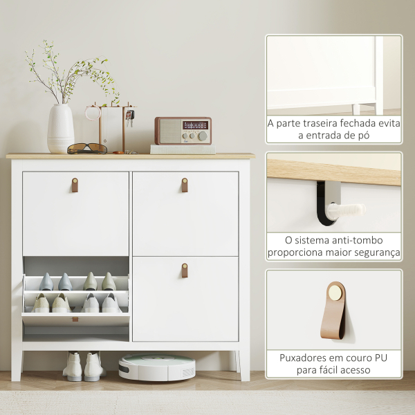 HOMCOM Sapateira para Entrada com 4 Gavetas Prateleiras Ajustáveis e Puxadores em PU para 20 Pares de Sapatos 105x24x95,5 cm Branco - Image 7