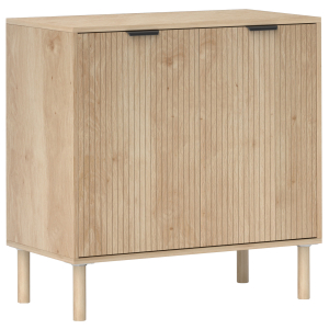 HOMCOM Aparador de Sala de Estar com Prateleira Ajustável Sistema Anti-Tombo e Pés de Madeira de Pinho 78x40x77,5 cm Carvalho