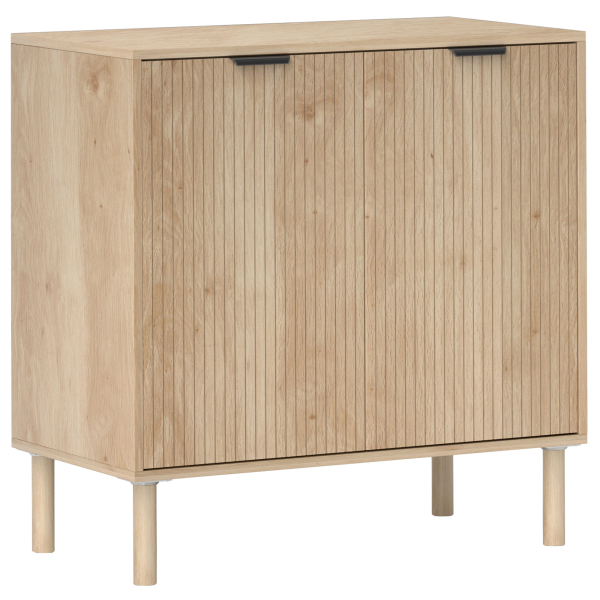 HOMCOM Aparador de Sala de Estar com Prateleira Ajustável Sistema Anti-Tombo e Pés de Madeira de Pinho 78x40x77,5 cm Carvalho