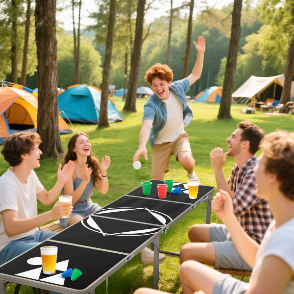 Outsunny Mesa de Exterior Portátil Mesa de Piquenique Dobrável com Altura Ajustável para Campismo 240x60x54-70 cm Preto e Prata - Image 8