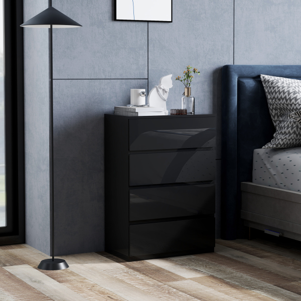 HOMCOM Cómoda com 4 Gavetas de Madeira Cómoda de Dormitório Cómoda Branca para Sala de Estar Estilo Moderno 55x34x80 cm Preto - Image 9