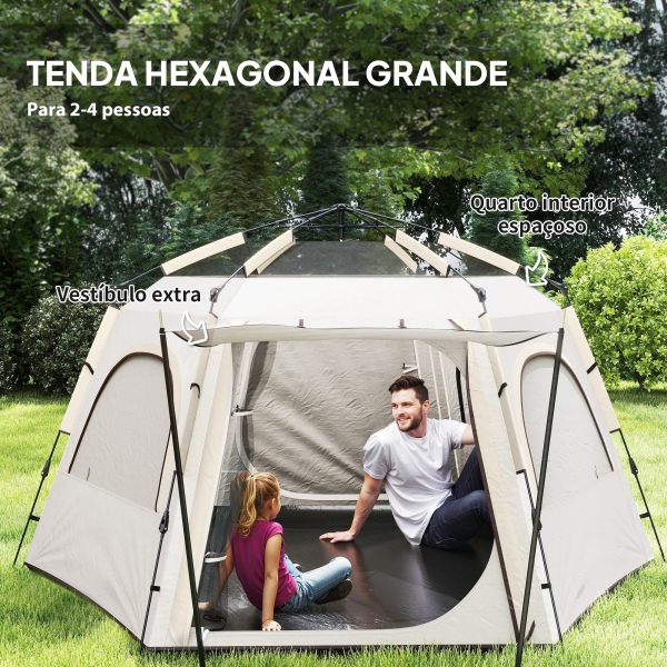 Outsunny Tenda de Campismo para 2-4 Pessoas Dobrável com Fácil Instalação e Bolsa de Transporte 280x240x155 cm Branco e Bege - Image 5