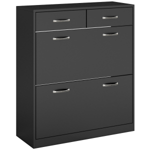 HOMCOM Sapateira Estreito com 2 Compartimentos e 2 Gavetas para 12 Pares de Sapatos 80x30x91,5 cm Preto