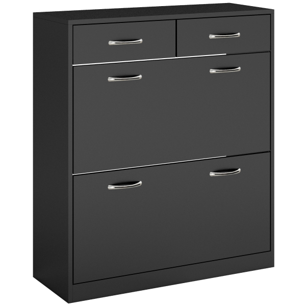 HOMCOM Sapateira Estreito com 2 Compartimentos e 2 Gavetas para 12 Pares de Sapatos 80x30x91,5 cm Preto