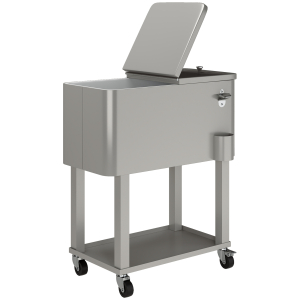 Outsunny Carrinho Refrigerador de Bebidas de 56L com Rodas Abridor de Garrafas e Prateleira para Pátio Festas 67x35x80 cm Cinzento Claro