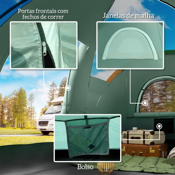 Outsunny Tenda de Campismo para 5-6 Pessoas Impermeável + Anti UV com Bolsa de Transporte e Gancho para Luz 455x230x180cm Verde - Image 8