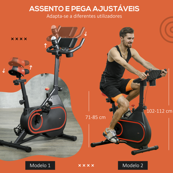 SPORTNOW Bicicleta Estática com Ecrã LCD Assento e Guiador Ajustáveis Volante 4 kg e Porta Garrafa  93x48,5x102-112 cm Vermelho - Image 6