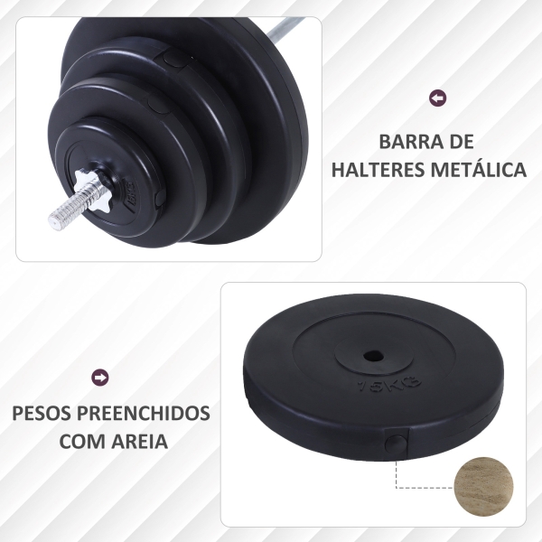 HOMCOM Barra de Pesos 70 kg Ajustáveis com 8 Discos de 1,5kg 5kg 10kg 15kg e 1 Barra para Treino de Força 170x40,5x40,5 cm Preto - Image 4