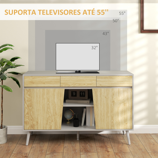 HOMCOM Aparador de Sala de Estar com 3 Gavetas Prateleiras Móvel para TV para Dormitório Sala de Estar 120x39x77 cm Branco e Madeira - Image 5