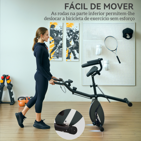 SPORTNOW Bicicleta Estática Dobrável com Resistência Magnética de 8 Níveis Encosto Volante Ecrã LCD e Banda de Resistência 43x97x109 cm Preto - Image 8