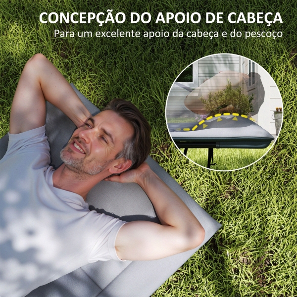 Outsunny Cama Dobrável de Campismo Praia com Apoio de Cabeça e Bolso Lateral Suporta até 150 kg 187x67x37 cm  Cinzento - Image 4