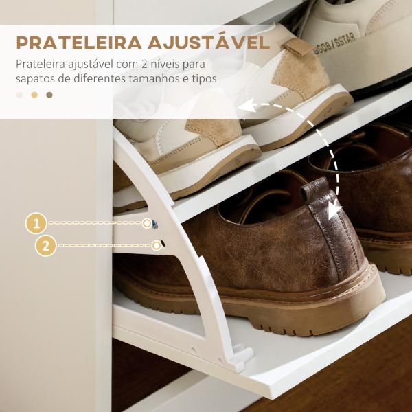 HOMCOM Sapateira Estreito com 2 Compartimentos e 2 Gavetas para 12 Pares de Sapatos 80x30x91,5 cm Branco - Image 5