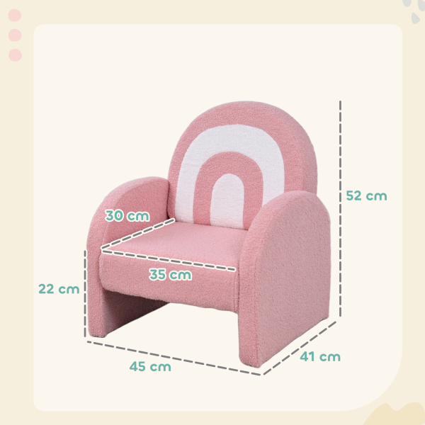 AIYAPLAY Poltrona para Crianças com Encosto em Forma de Arco-Íris Sofá para Crianças Tecido Suave em Borrego 45x41x52 cm Rosa - Image 3