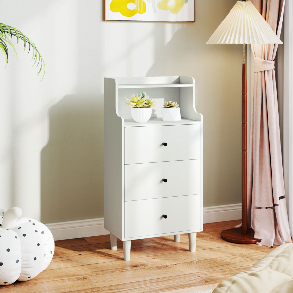 HOMCOM Cómoda com 3 Gavetas Cómoda de Quarto Estreita com Prateleiras Abertas Anti-Tombo Gaveteiro Alto 47x29x95 cm Branco Acinzentado - Image 7