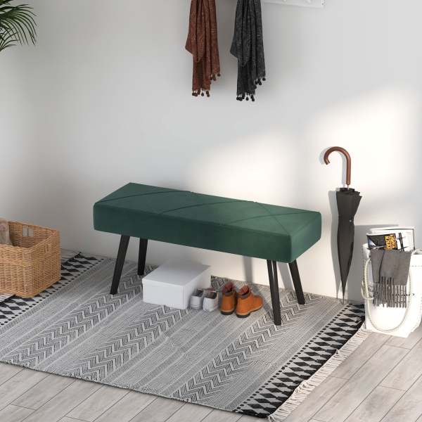 HOMCOM Banco de Pé de Cama Multifuncional e Moderno Banco de Dormitório com Pés de Aço e Assento Acolchoado 100x36x45 cm Verde - Image 8