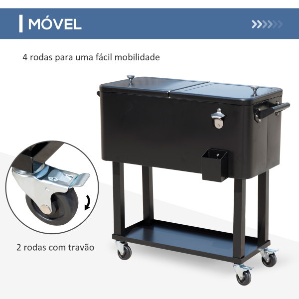 Outsunny Geleira para Bebidas Carro Refrigerado para Bebidas 75,7 L com Rodas Abridor de Garrafas e Prateleira 90x39x83 cm Preto - Image 5